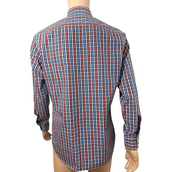 Banana Republic Men Button Up Shirt M  Slim Fit Checked Red White Blue Non-Iron - Picture 2 of 13